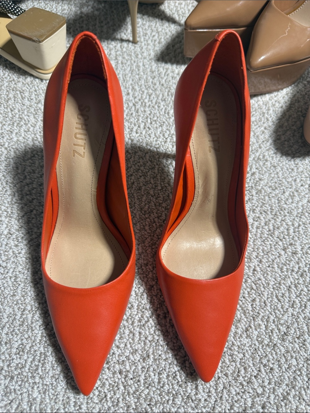 SCHUTZ Orange Pointed-Toe Stiletto Pumps NWOT - Picture 2 of 5